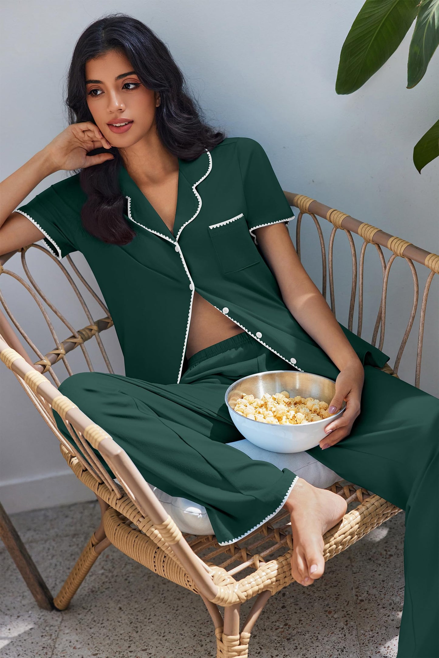 Ekouaer Pajamas for Women Set Button Up Soft Pjs Short Sleeve 2 Piece Lounge Sets Comfy Sleepwear