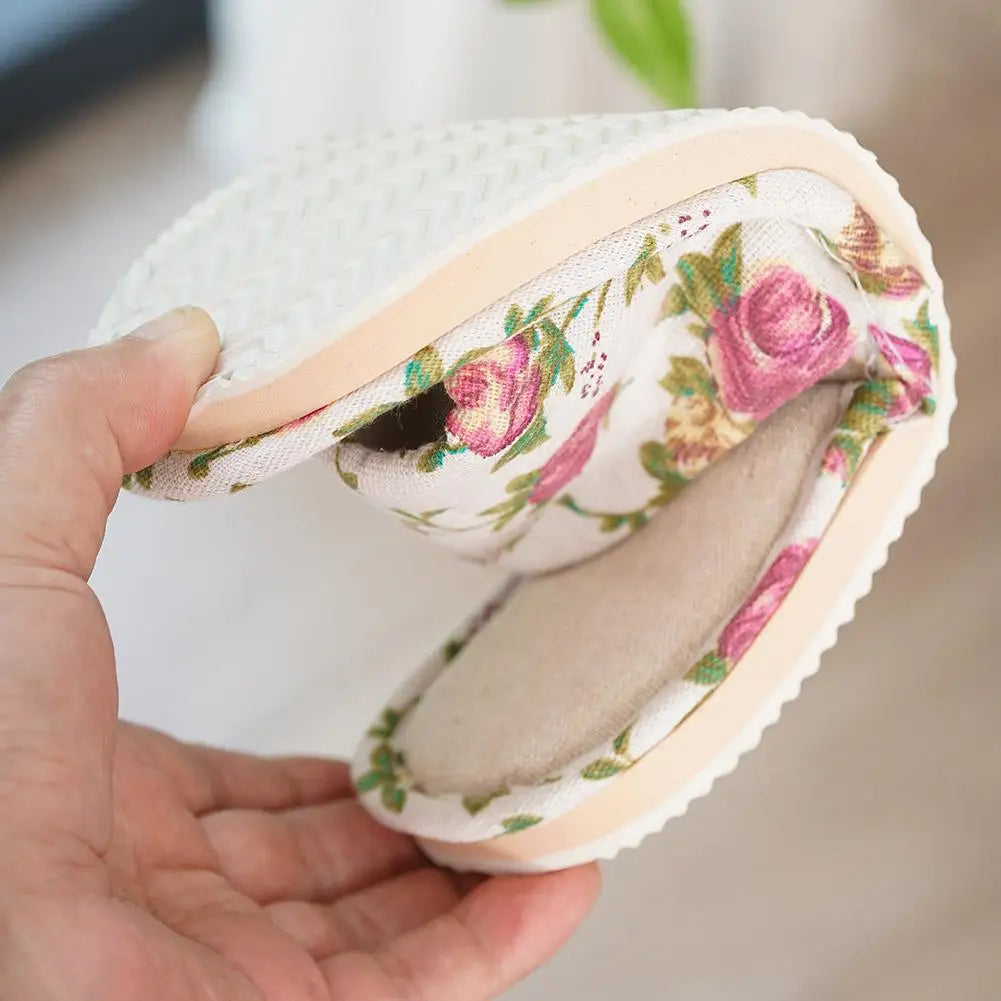 Comfortable Flax Slipper Fashion Slippers Casual Floral Women Home Indoor Anti-slip Sandals Spring Autumn Casual Floral Slides