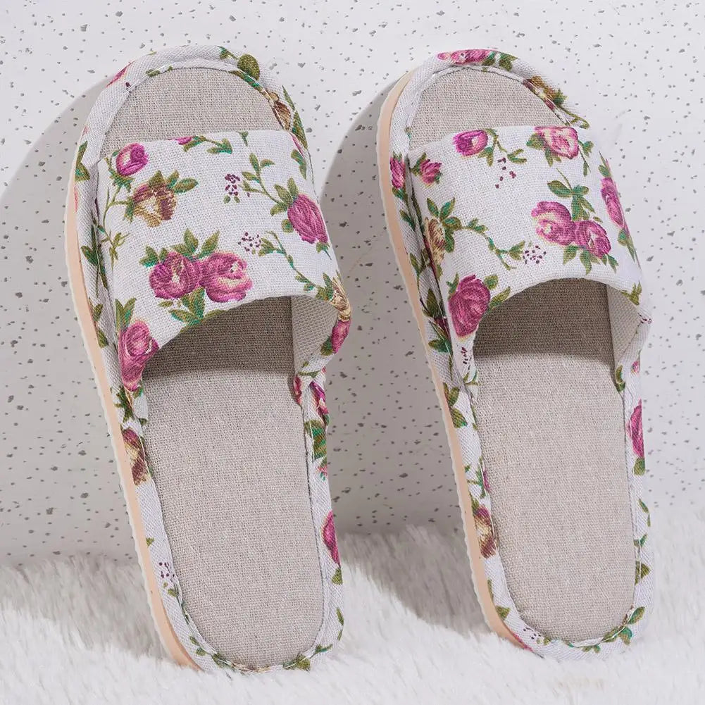 Comfortable Flax Slipper Fashion Slippers Casual Floral Women Home Indoor Anti-slip Sandals Spring Autumn Casual Floral Slides
