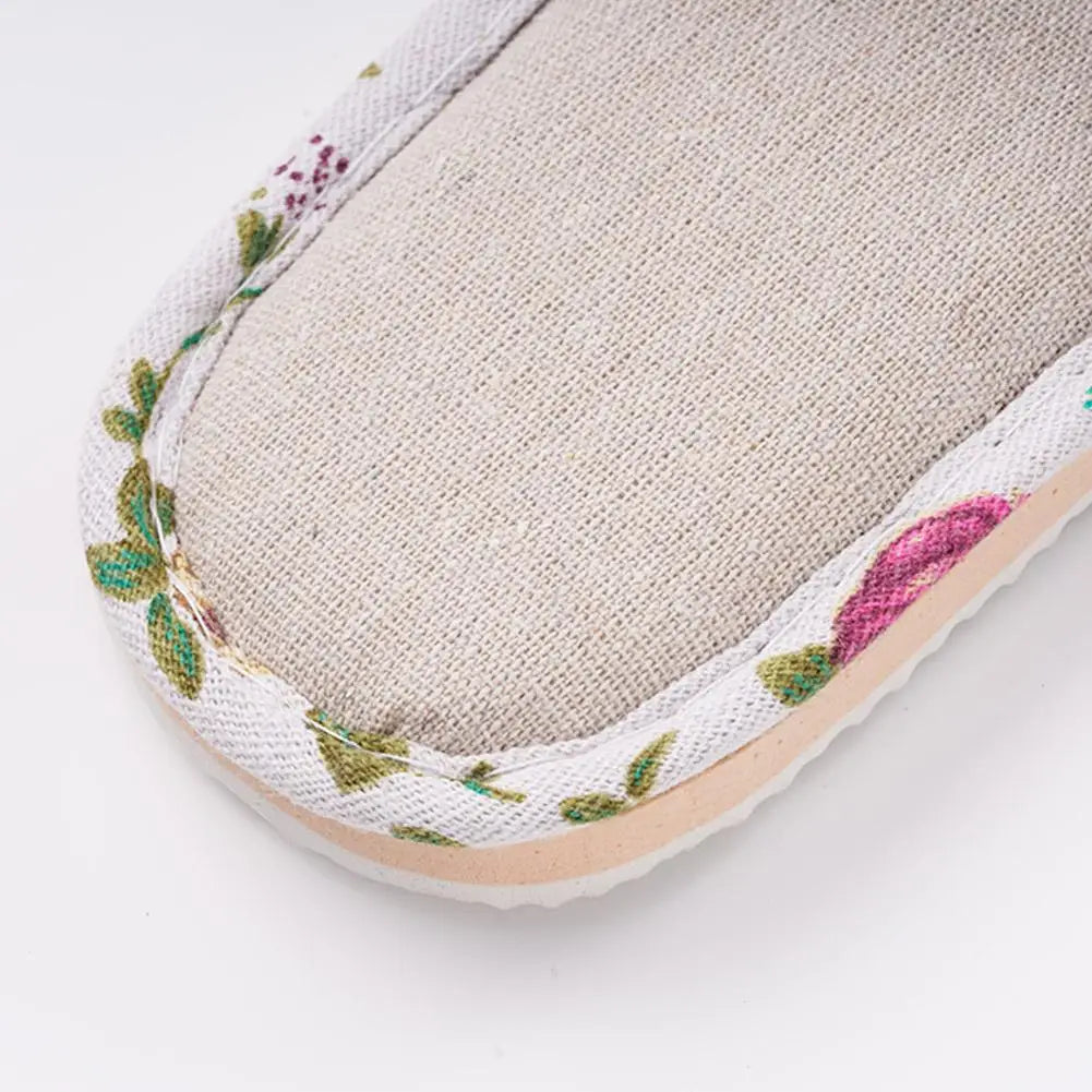 Comfortable Flax Slipper Fashion Slippers Casual Floral Women Home Indoor Anti-slip Sandals Spring Autumn Casual Floral Slides