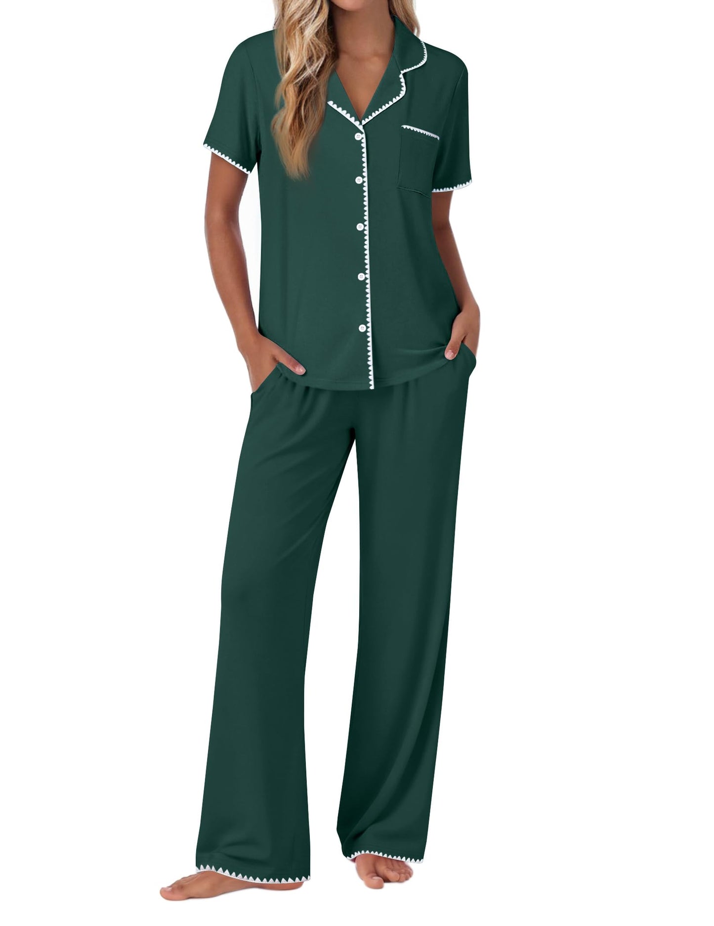 Ekouaer Pajamas for Women Set Button Up Soft Pjs Short Sleeve 2 Piece Lounge Sets Comfy Sleepwear