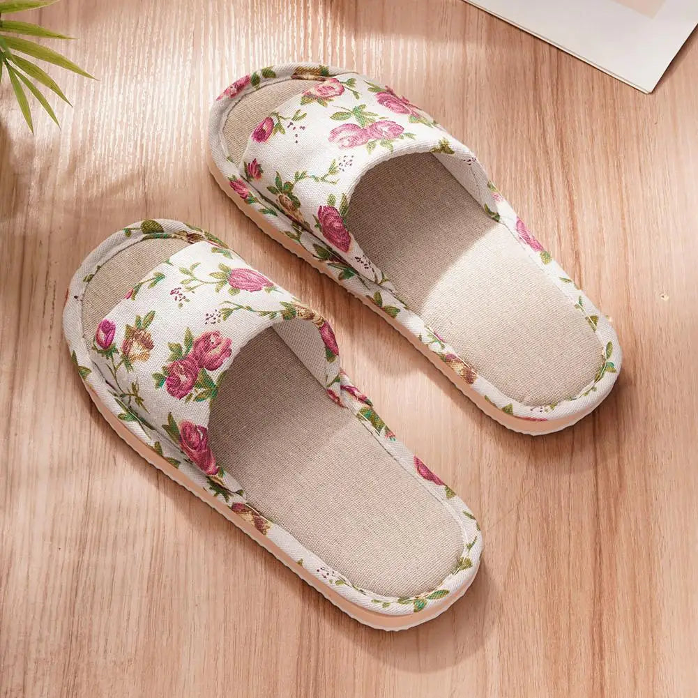 Comfortable Flax Slipper Fashion Slippers Casual Floral Women Home Indoor Anti-slip Sandals Spring Autumn Casual Floral Slides