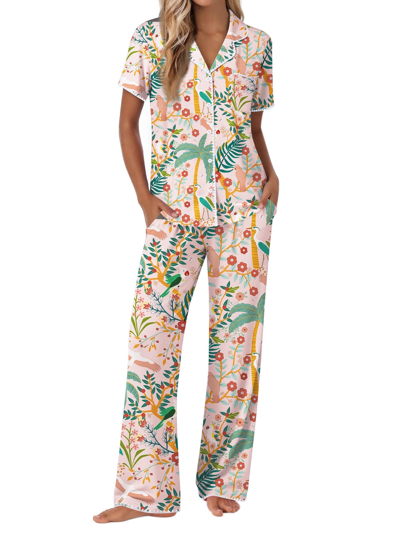 Ekouaer Pajamas for Women Set Button Up Soft Pjs Short Sleeve 2 Piece Lounge Sets Comfy Sleepwear