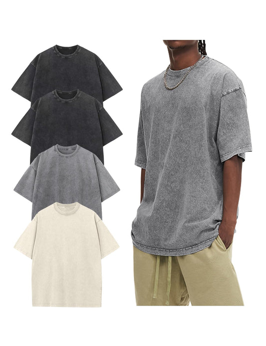 Arssm Oversized Tshirts for Men Acid Wash Loose Fit Vintage Cotton Heavyweight T Shirts Baggy Tees