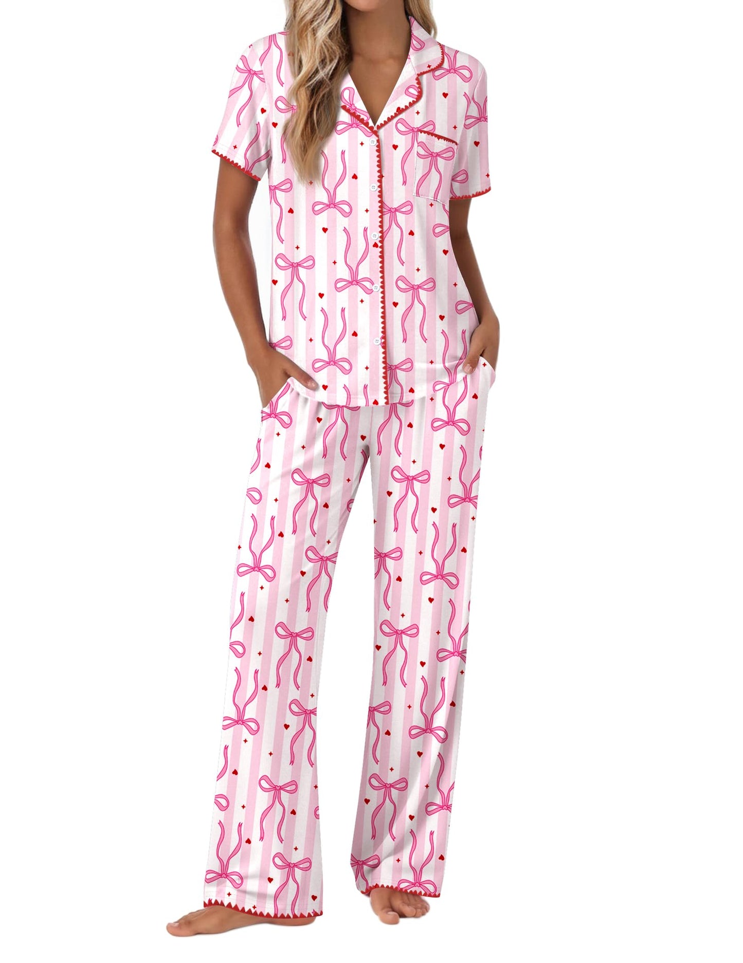 Ekouaer Pajamas for Women Set Button Up Soft Pjs Short Sleeve 2 Piece Lounge Sets Comfy Sleepwear