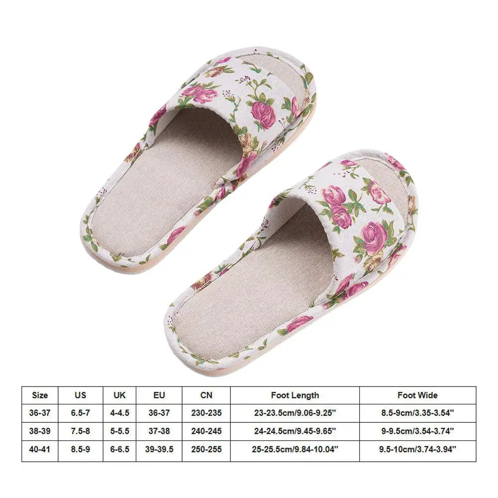 Comfortable Flax Slipper Fashion Slippers Casual Floral Women Home Indoor Anti-slip Sandals Spring Autumn Casual Floral Slides