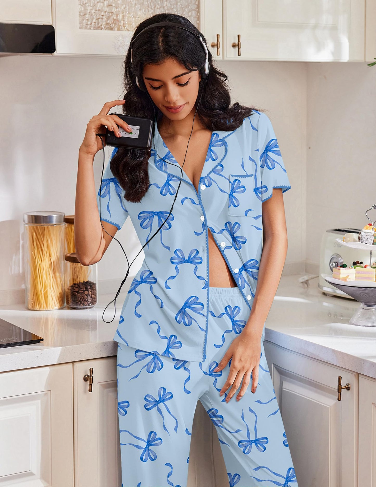 Ekouaer Pajamas for Women Set Button Up Soft Pjs Short Sleeve 2 Piece Lounge Sets Comfy Sleepwear