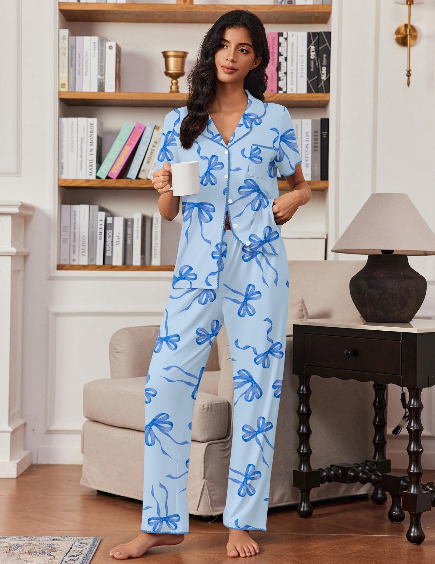 Ekouaer Pajamas for Women Set Button Up Soft Pjs Short Sleeve 2 Piece Lounge Sets Comfy Sleepwear