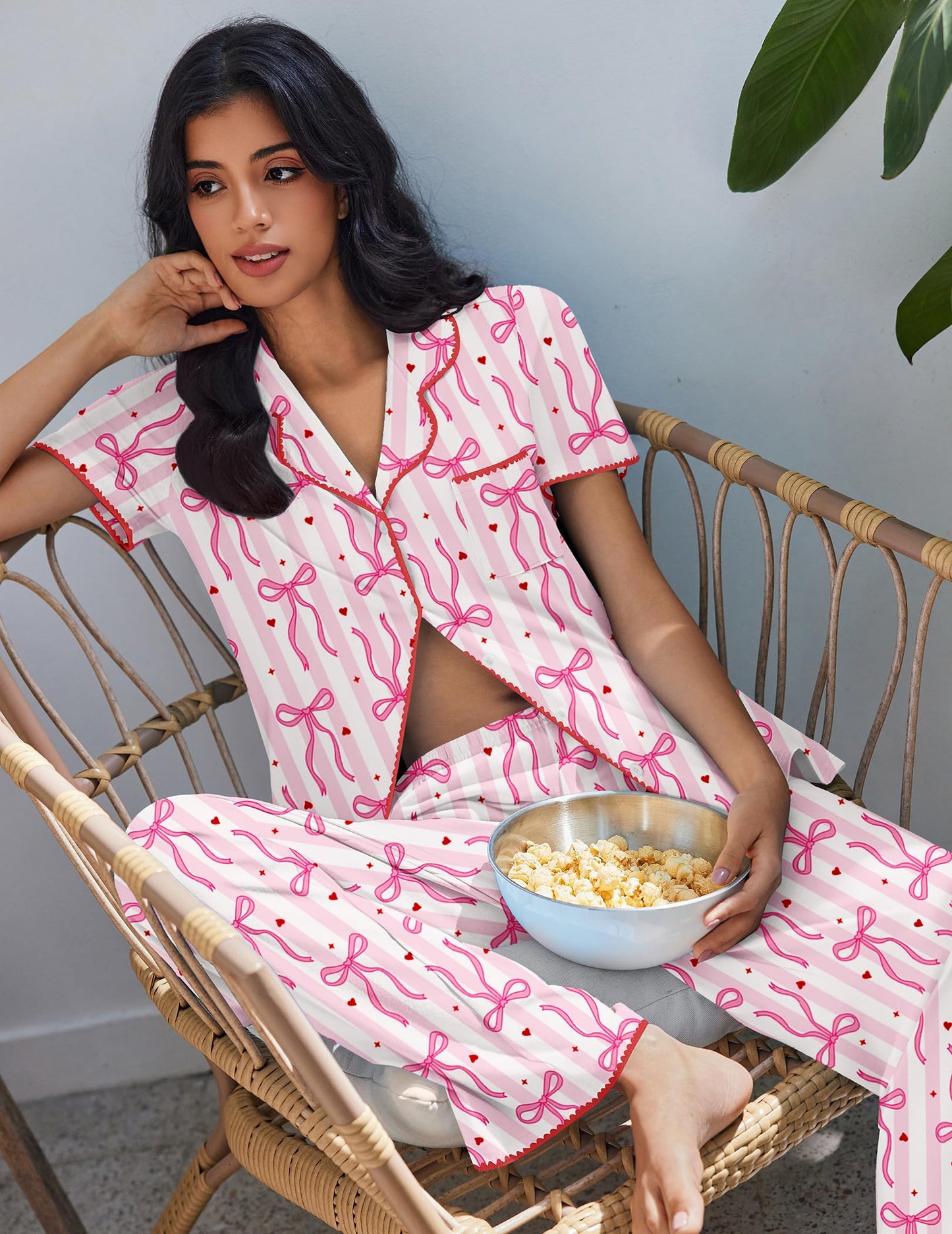 Ekouaer Pajamas for Women Set Button Up Soft Pjs Short Sleeve 2 Piece Lounge Sets Comfy Sleepwear