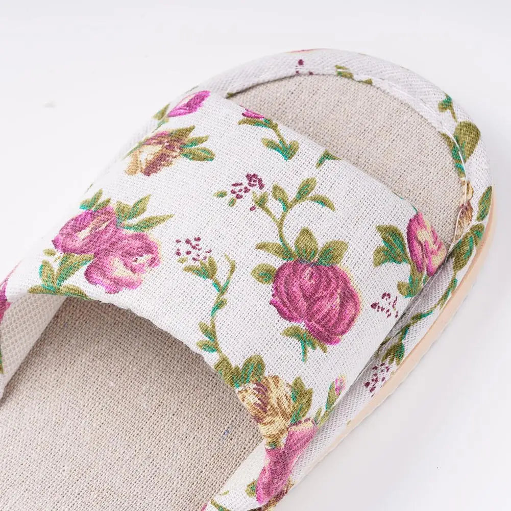 Comfortable Flax Slipper Fashion Slippers Casual Floral Women Home Indoor Anti-slip Sandals Spring Autumn Casual Floral Slides