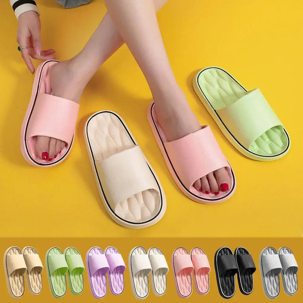 Line Pattern Slippers for Couple - Summer Non-Slip Indoor Slides, Soft EVA House Shoes, His and Hers Bathroom Sandals Quick-Dry